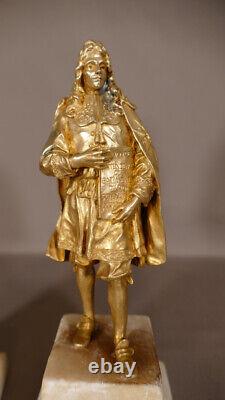 Colbert And Fouquet, Pair Of Statuettes In Bronze Doré Era Xixth
