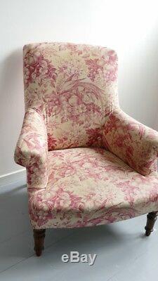 Comfortable Napoleon III Armchair, Nineteenth Time, Bird Fabric, Flower
