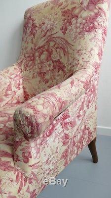Comfortable Napoleon III Armchair, Nineteenth Time, Bird Fabric, Flower