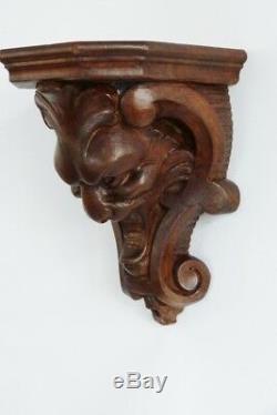 Console Walnut Wall Lamp Carved Lion, Nineteenth Time