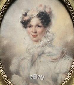 Coraly Watercolor Miniature Woman Portrait Painting Restoration Period Xixth