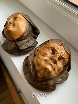 Couple Tobacco Pot Busts In Wood Imitation Plaster Era Late XIX Beginning XX Th