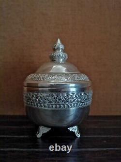 Covered Box, Massive Silver, Cambodia, Epoque End Xixth/beginning Xxth