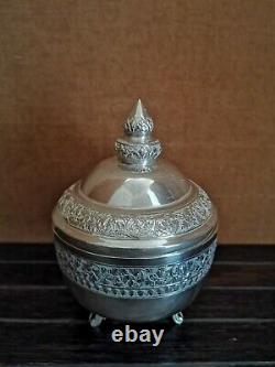 Covered Box, Massive Silver, Cambodia, Epoque End Xixth/beginning Xxth