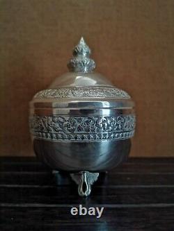 Covered Box, Massive Silver, Cambodia, Epoque End Xixth/beginning Xxth