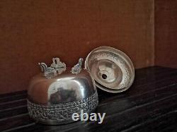 Covered Box, Massive Silver, Cambodia, Epoque End Xixth/beginning Xxth