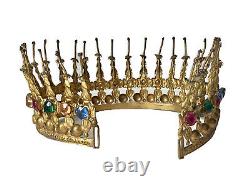 Crown Of Saint Statue Virgin Brass Strass Church Age 19th Ancient Crown