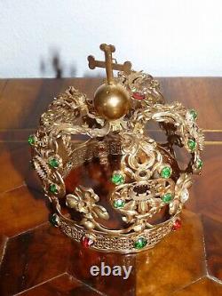 Crown Of Saint Virgin Church Brass Doré & Strass Epoque XIX Antique Crown