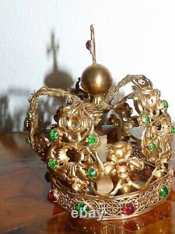 Crown Of Saint Virgin Golden Brass Church - Strass 19th 19th Ancient Crown