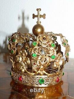Crown Of Saint Virgin Golden Brass Church - Strass 19th 19th Ancient Crown