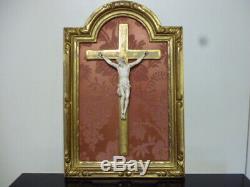 Crucifix Christ Sculpted On Framework Xixth