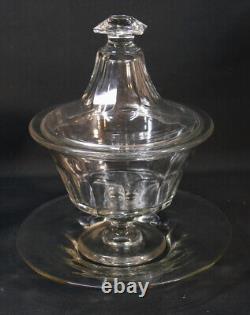 Crystal Cut Flat Ribbed Sugar Bowl and Lid, Baccarat 19th Century