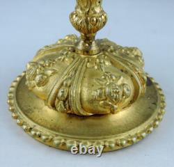 Cup on pedestal in gilded carved bronze with foliage and fruits, 19th century