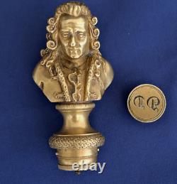 DESK / INKWELL Gilded Bronze Seal Depicting Voltaire Empire Period 19th Century