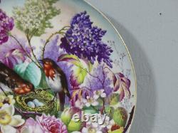 Decorative Plate with Flowers and Birds, Hand-Painted Porcelain, 19th Century