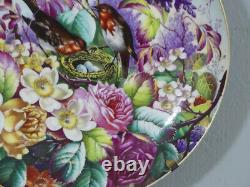 Decorative Plate with Flowers and Birds, Hand-Painted Porcelain, 19th Century