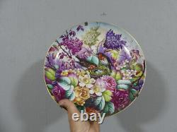 Decorative Plate with Flowers and Birds, Hand-Painted Porcelain, 19th Century