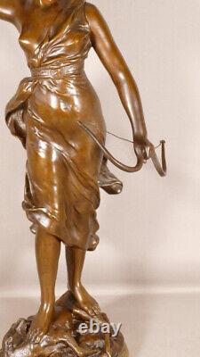 Diane the Huntress by Levasseur, Patinated Bronze Sculpture, Late 19th Century