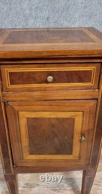 Display cabinet or bedside table in Louis XVI style with marquetry from the 19th century