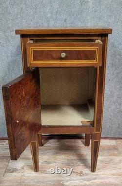 Display cabinet or bedside table in Louis XVI style with marquetry from the 19th century