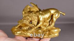 Dog and Duck, Animal Bronze Sculpture, Late 19th Century