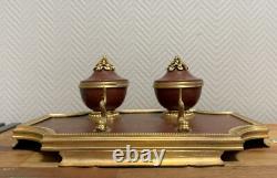 Dolphin Inkwell Empire in Gilded Bronze and Griotte Marble 19th Century