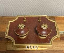 Dolphin Inkwell Empire in Gilded Bronze and Griotte Marble 19th Century