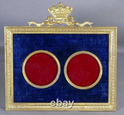 Double Gilded Bronze Photo Frame with Royal Crown, 19th Century