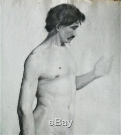 Drawing-charcoal Original-nude Masculine- Epoque XIX Eme Siecle-study Of Nude