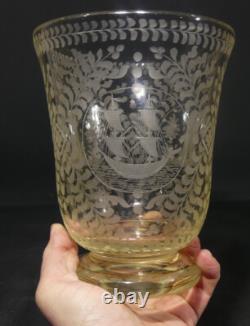 Dutch Glass Engraved Vase, Boat, Windmill, and Lighthouse, Netherlands, 19th Century