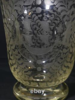 Dutch Glass Engraved Vase, Boat, Windmill, and Lighthouse, Netherlands, 19th Century