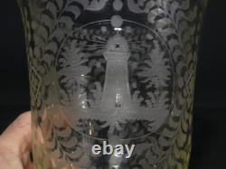 Dutch Glass Engraved Vase, Boat, Windmill, and Lighthouse, Netherlands, 19th Century