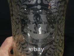 Dutch Glass Engraved Vase, Boat, Windmill, and Lighthouse, Netherlands, 19th Century