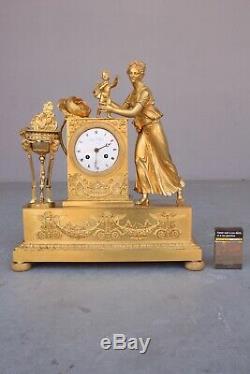 Empire Clock Epoque Nineteenth Child And Rose