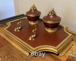 Empire Inkwell with Dolphins in Gilded Bronze and Griotte Marble, 19th Century