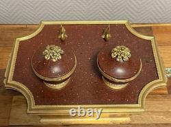 Empire Inkwell with Dolphins in Gilded Bronze and Griotte Marble, 19th Century