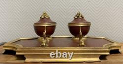 Empire Inkwell with Dolphins in Gilded Bronze and Griotte Marble, 19th Century