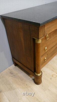 Empire Period Commode in Solid Walnut with Black Marble Top, Early 19th Century