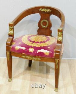 Empire Style Office Armchair In Mahogany And Bronze, Late 19th Century