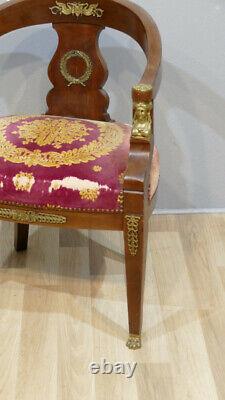 Empire Style Office Armchair In Mahogany And Bronze, Late 19th Century