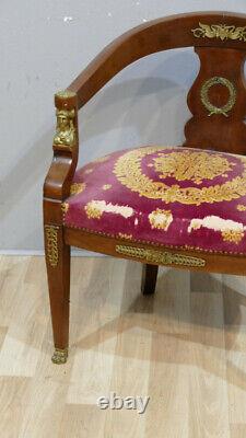 Empire Style Office Armchair In Mahogany And Bronze, Late 19th Century