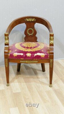 Empire Style Office Armchair In Mahogany And Bronze, Late 19th Century