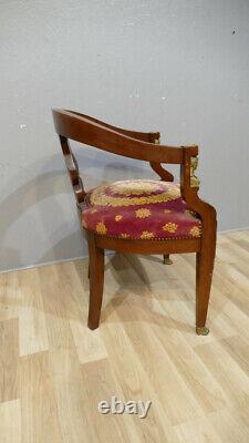 Empire Style Office Armchair In Mahogany And Bronze, Late 19th Century