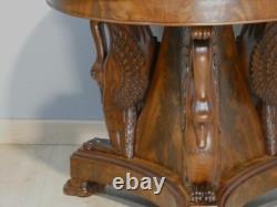 Empire-period swan pedestal table in flame mahogany and Turquin marble, 19th century