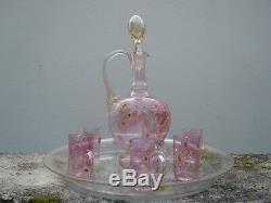 Enamelled Glass Liquor Service Decoration Flowers Xixth