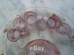 Enamelled Glass Liquor Service Decoration Flowers Xixth