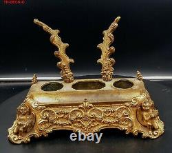 Encrier Bronze Dore Decor Angelots Epoque Napoleon III Inkwell Gilt Xixeme