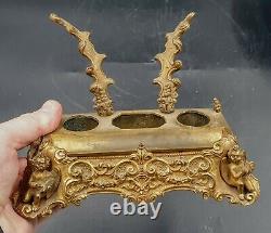 Encrier Bronze Dore Decor Angelots Epoque Napoleon III Inkwell Gilt Xixeme