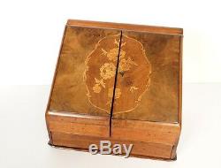 English Writing Case Mahogany Walnut Marquetry Decor Flowers Nineteenth Time