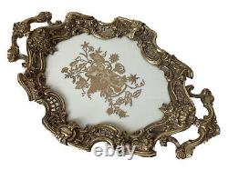 Especially Golden Bronze Tray Opalin Glass Roast Fruit Decor Epoque 19th